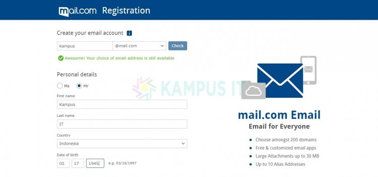 Mendaftar dan membuat email di Mail dot com